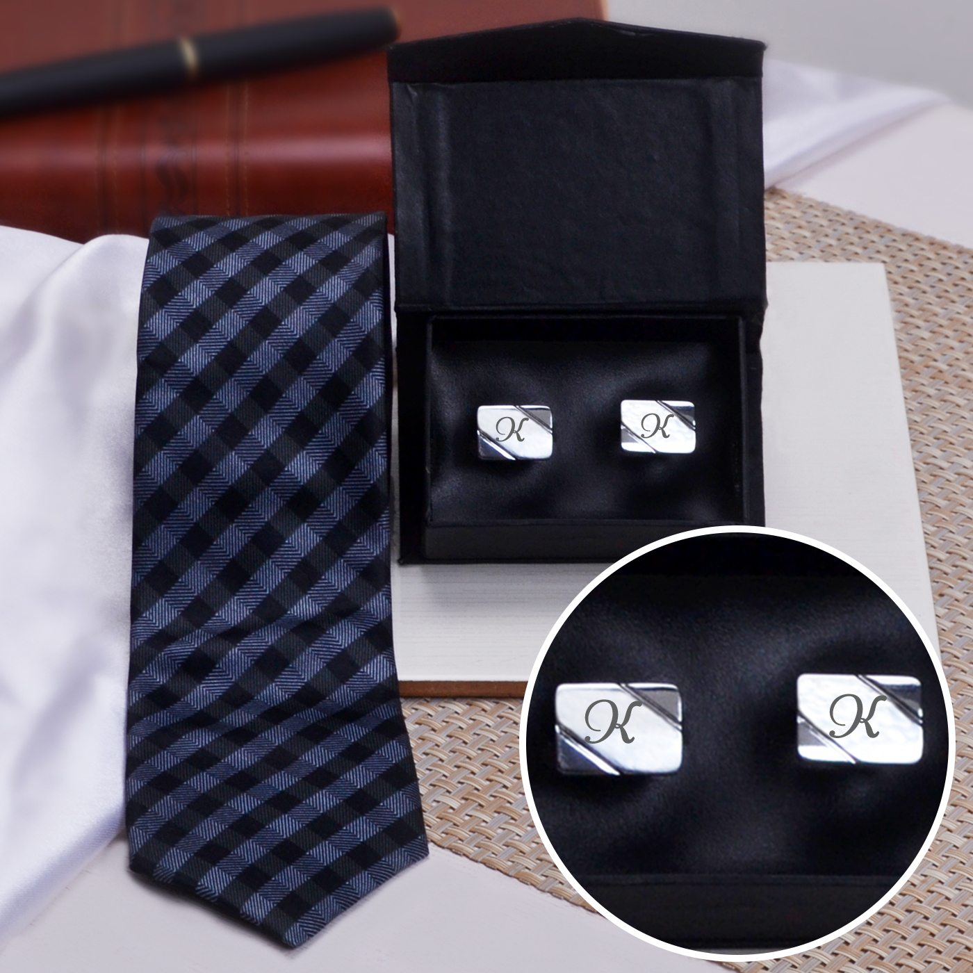 Personalized Cufflinks with Jacquard Tie