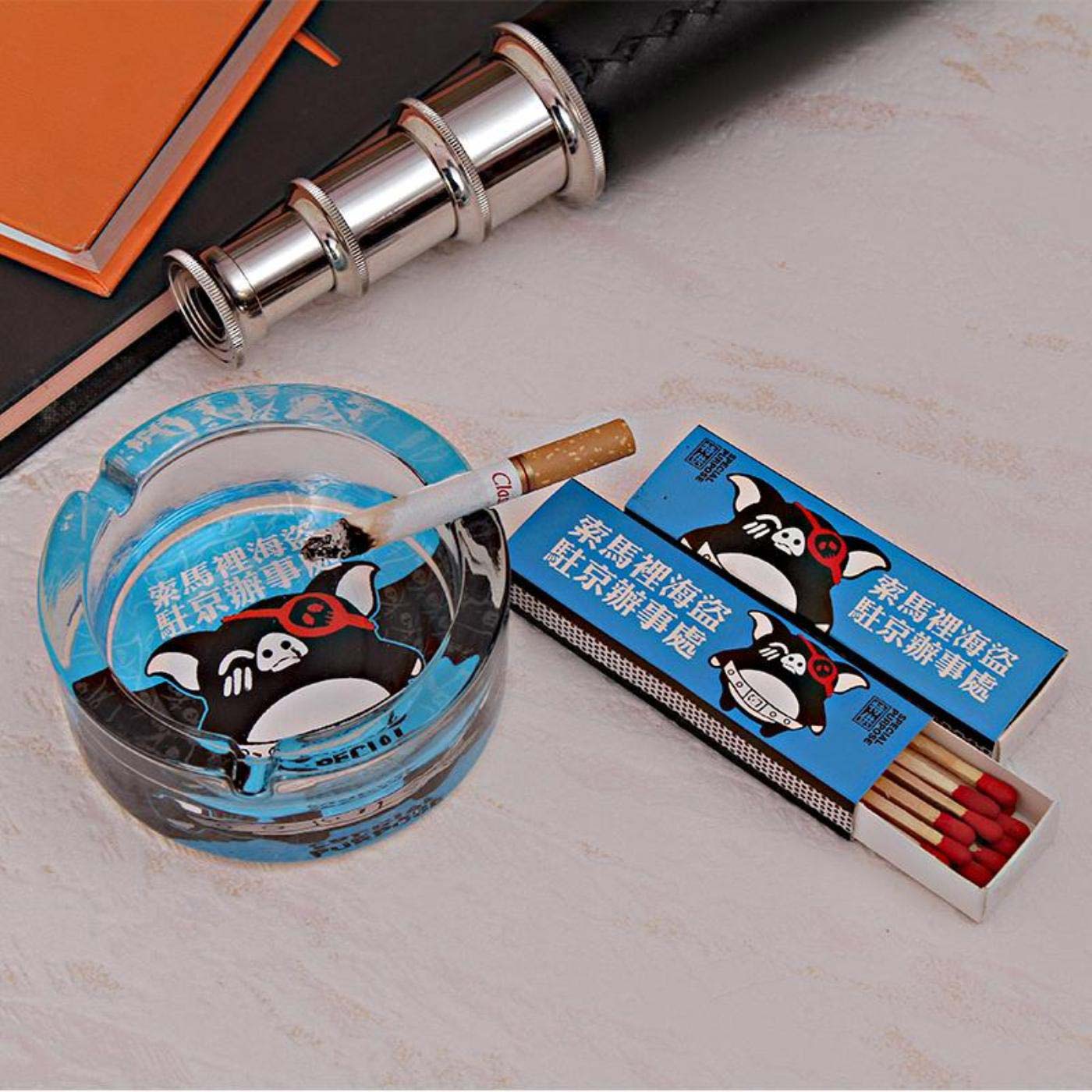 Piggy Print Glass Ashtray with Matchbox Giftset