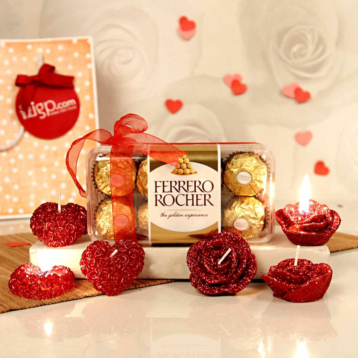ferro rocher chocolates with romantic candles