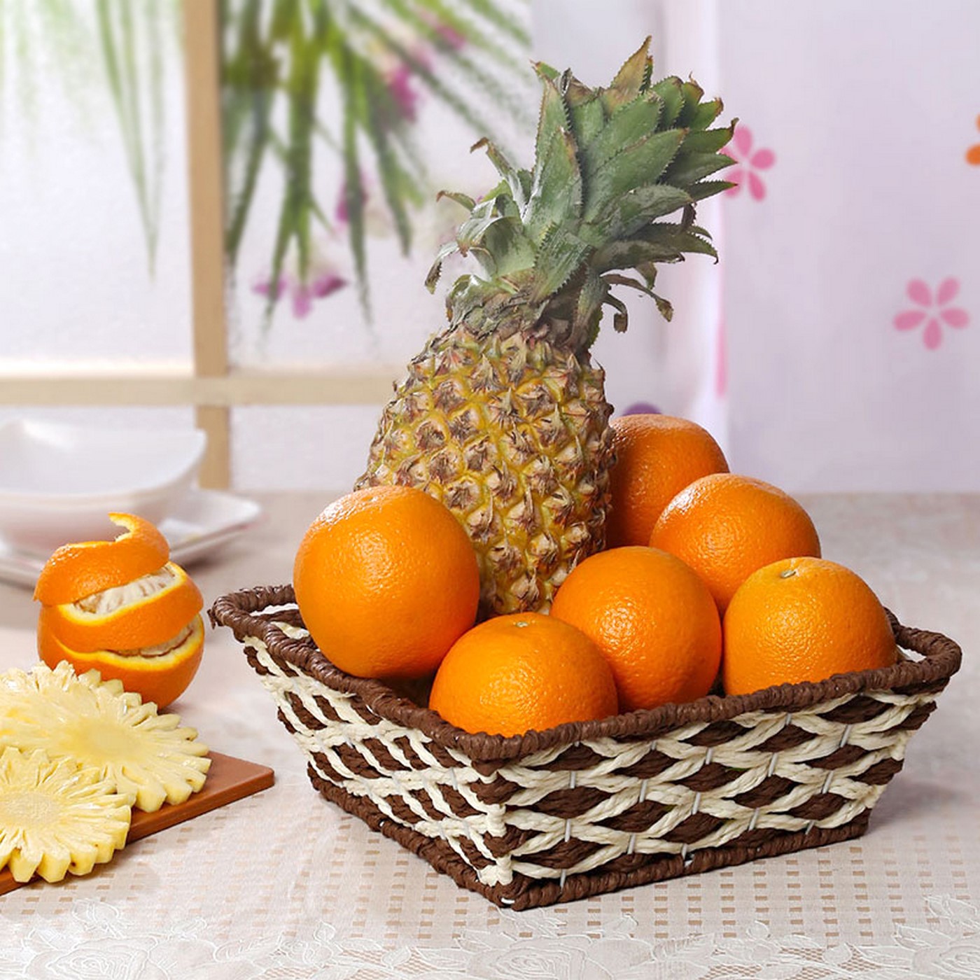 Basket of Oranges and Pineapple