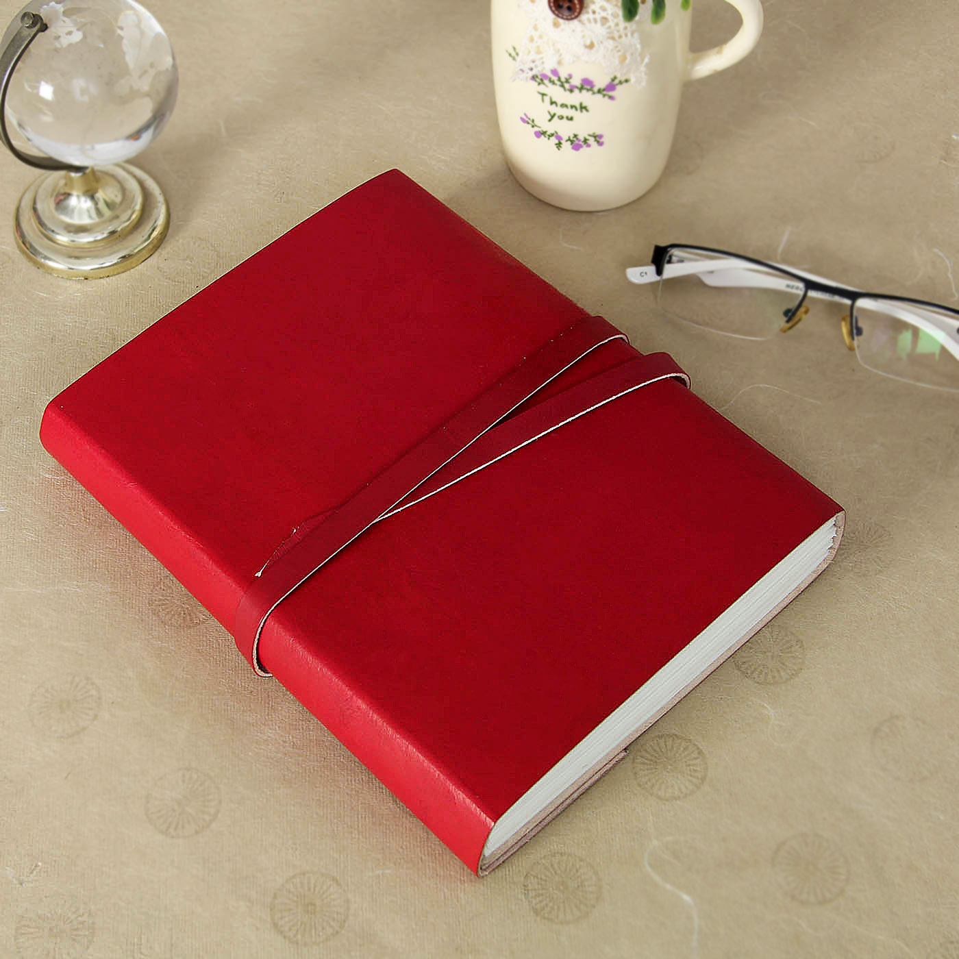 Red Leather Handmade Notebook with Strap Closure