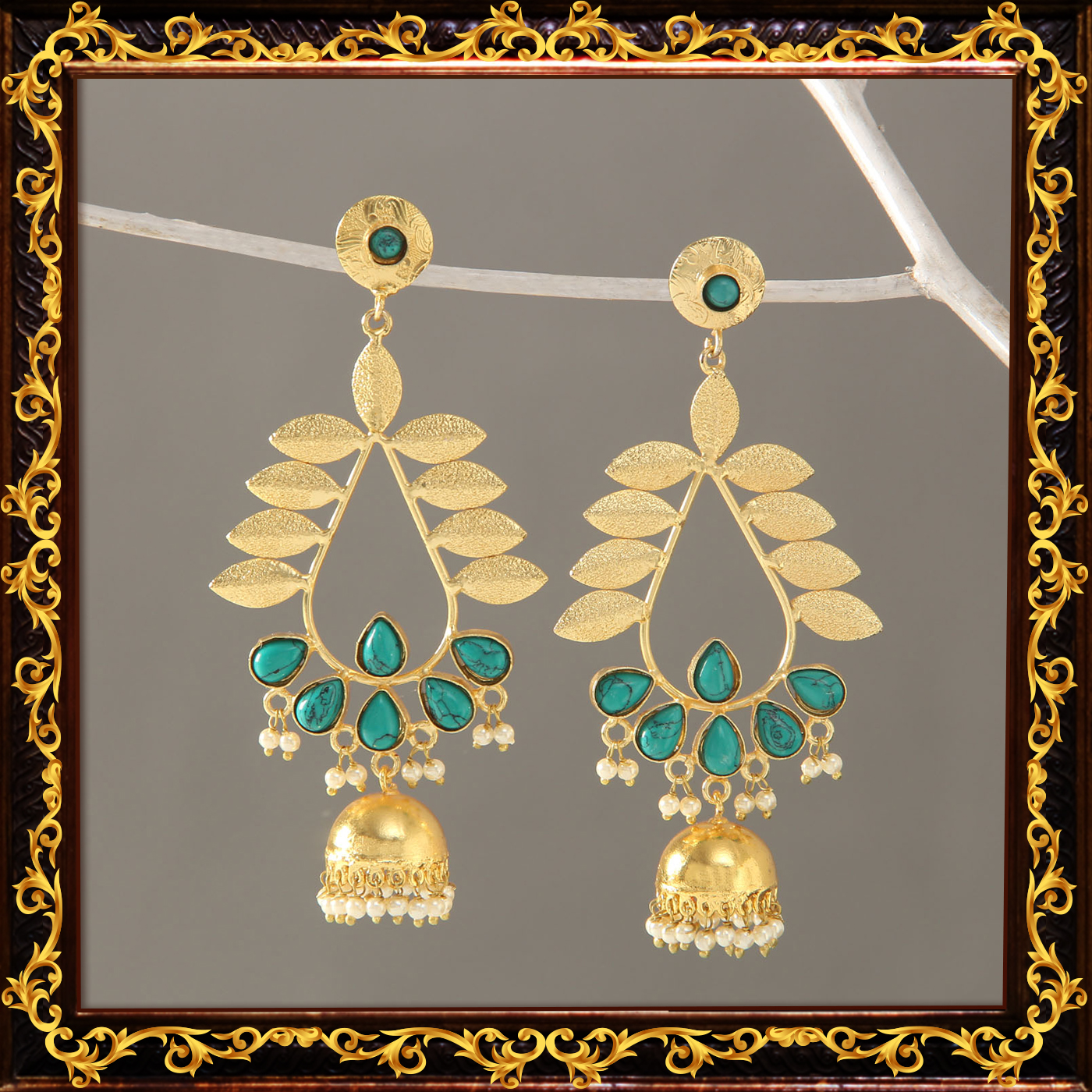 Semi_precious_turquoise_gold_jhumka